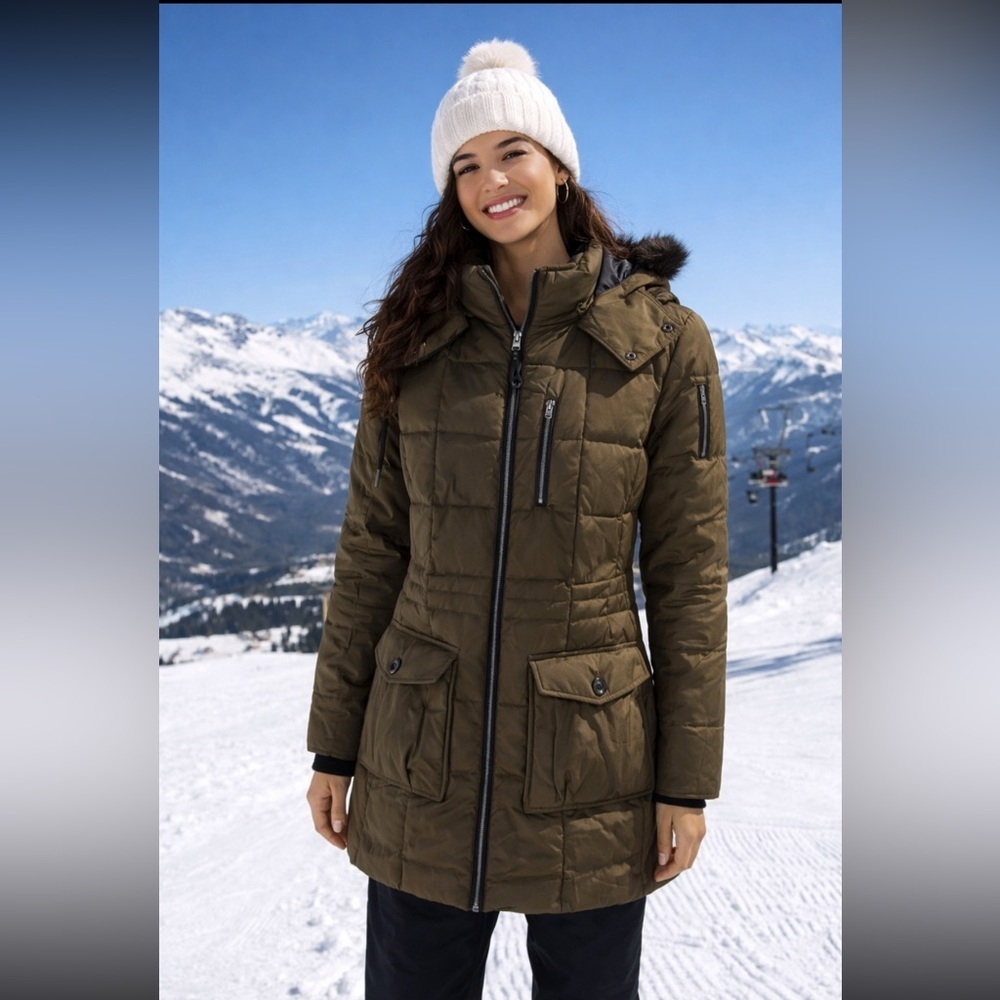Eddie Bauer Lodge Down Coat Parka Warm Fur Hooded Zip Up Large Tall